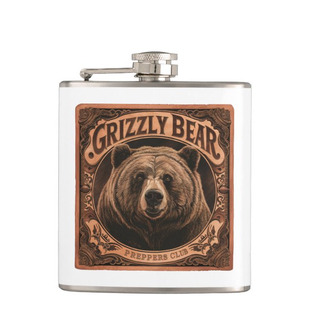 Grizzly Bear Preppers Club Hip Flask (Front)