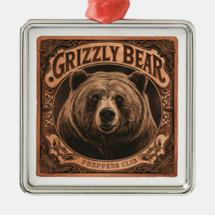 Grizzly Bear Preppers Club Metal Tree Decoration
