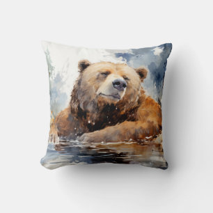 Grizzly Bear Relaxing Relaxing Animal Fun Happy Cushion