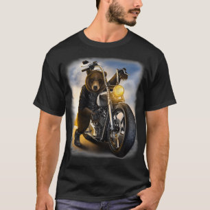 Grizzly Bear Riding Chopper Motorcycle T-Shirt