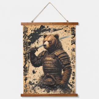 Grizzly Bear Samurai Warrior - Japanese Ink Style Hanging Tapestry