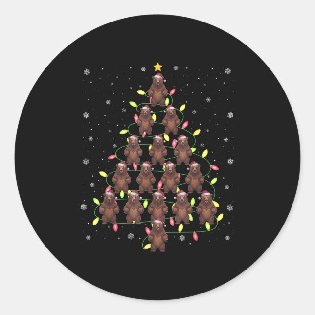 Grizzly Bear Santa Christmas Tree Lights Ugly Swea Classic Round Sticker (Front)