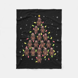 Grizzly Bear Santa Christmas Tree Lights Ugly Swea Fleece Blanket
