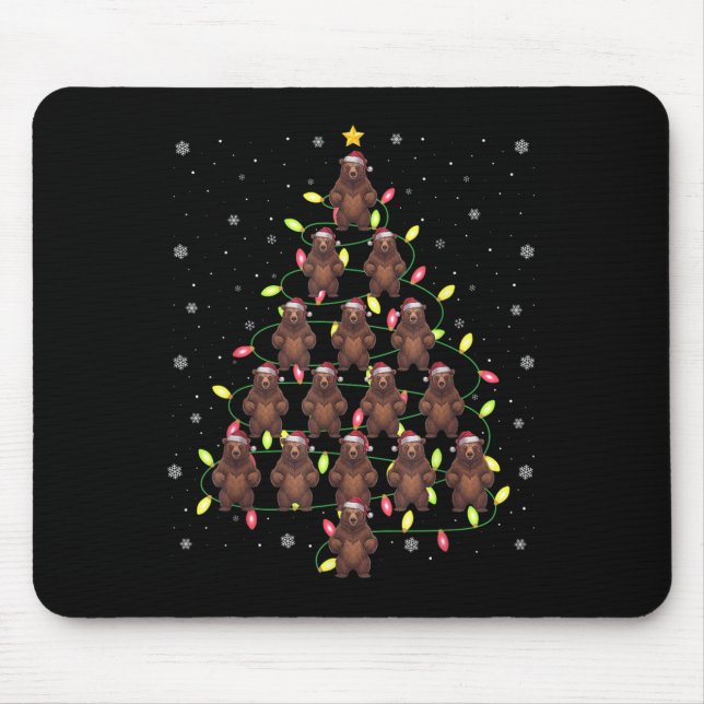 Grizzly Bear Santa Christmas Tree Lights Ugly Swea Mouse Mat (Front)
