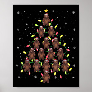Grizzly Bear Santa Christmas Tree Lights Ugly Swea Poster