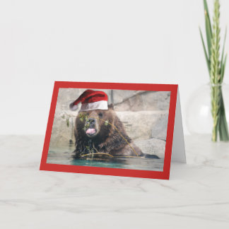 Grizzly Bear Santa Claus Card
