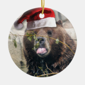 Grizzly Bear Santa Claus Ceramic Tree Decoration