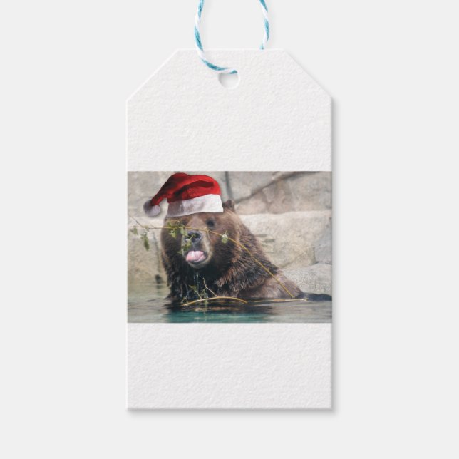 Grizzly Bear Santa Claus Gift Tags (Front)