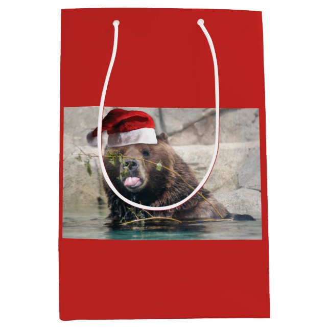 Grizzly Bear Santa Claus Medium Gift Bag (Front)