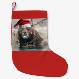 Grizzly Bear Santa Claus Small Christmas Stocking