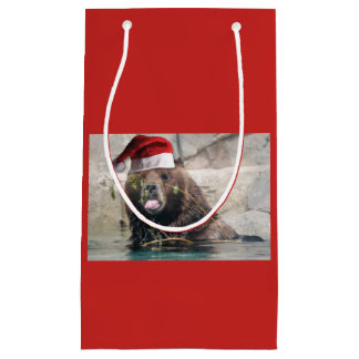 Grizzly Bear Santa Claus Small Gift Bag