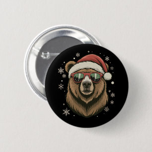 Grizzly Bear Santa Hat Funny Cute Animal Lover  6 Cm Round Badge