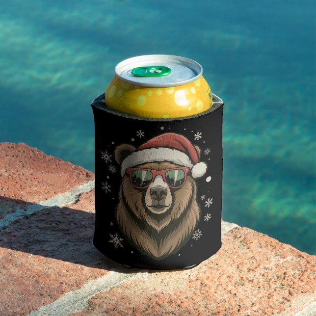 Grizzly Bear Santa Hat Funny Cute Animal Lover  Can Cooler (In Situ Pool)
