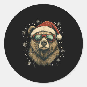 Grizzly Bear Santa Hat Funny Cute Animal Lover Chr Classic Round Sticker