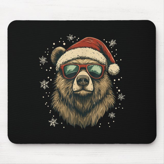 Grizzly Bear Santa Hat Funny Cute Animal Lover Chr Mouse Mat (Front)