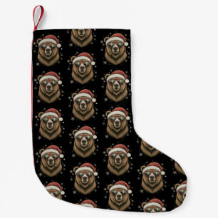 Grizzly Bear Santa Hat Funny Cute Animal Lover  Small Christmas Stocking