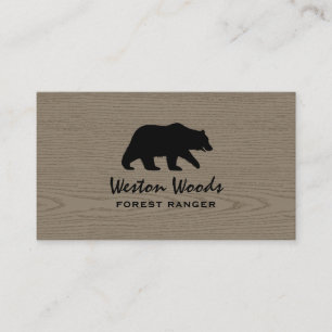 Grizzly Bear Silhouette on Faux Wood   Wildlife Business Card