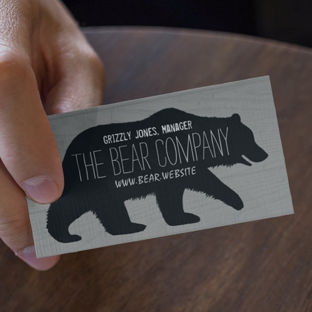 Grizzly Bear Silhouette Rustic Weathered Faux Wood Business Card (Creator Uploaded)
