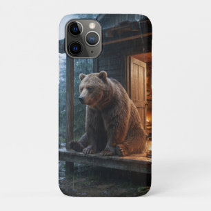 Grizzly Bear Sitting on Porch of Cosy Cabin iPhone 11 Pro Case