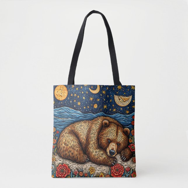 Grizzly Bear sleeping Tote Bag (Front)