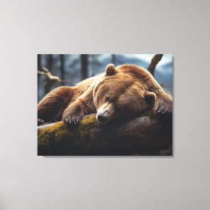 GRIZZLY BEAR SLEEPING WRAPPED CANVAS PRINT