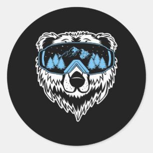 Grizzly Bear Snowboard Goggles Skiing Snow Winter Classic Round Sticker