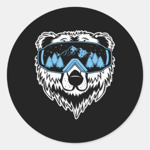 Grizzly Bear Snowboard Goggles Skiing Snow Winter Classic Round Sticker