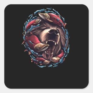 Grizzly bear square sticker