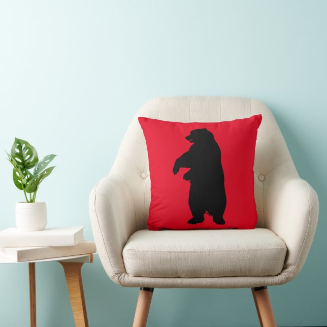 GRIZZLY BEAR STANDING RED CABIN DECOR PILLOW (Chair)