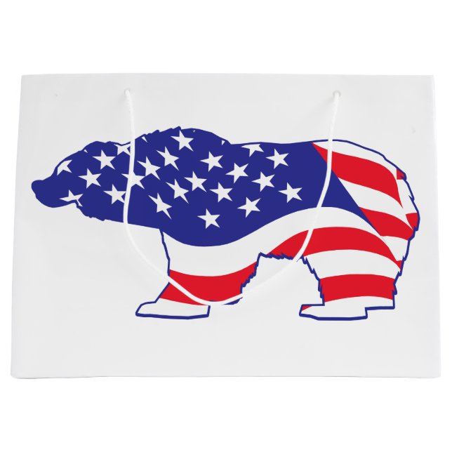 Grizzly Bear USA Flag Large Gift Bag (Front)