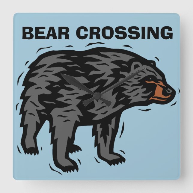 Grizzly Bear Wall Clocks, Bear Crossing Square Wal Clock (Front)