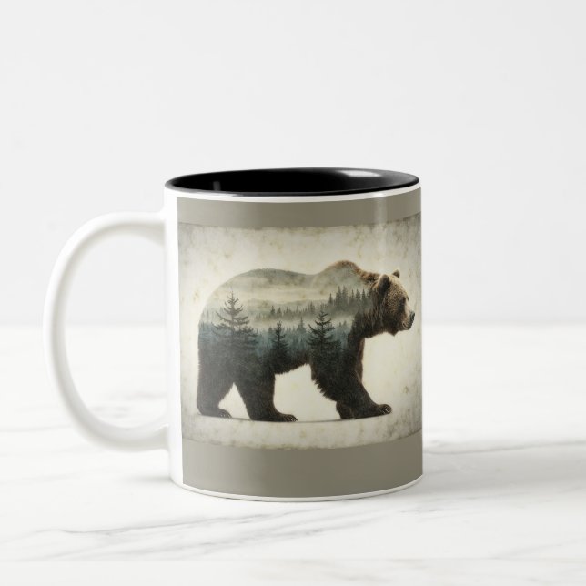 Grizzly Bear Wilderness Art Two-Tone Coffee Mug (Left)
