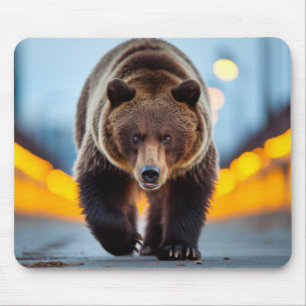 Grizzly Bear Wildlife Animal On Street Mouse Mat