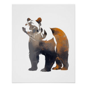 Grizzly Bear Wildlife Nature Silhouette Style Poster