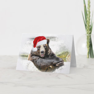 Grizzly Bear With Christmas Hat Holiday Card