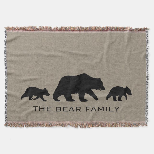 Grizzly Bear with Cubs Silhouettes Custom Text Throw Blanket (Front)