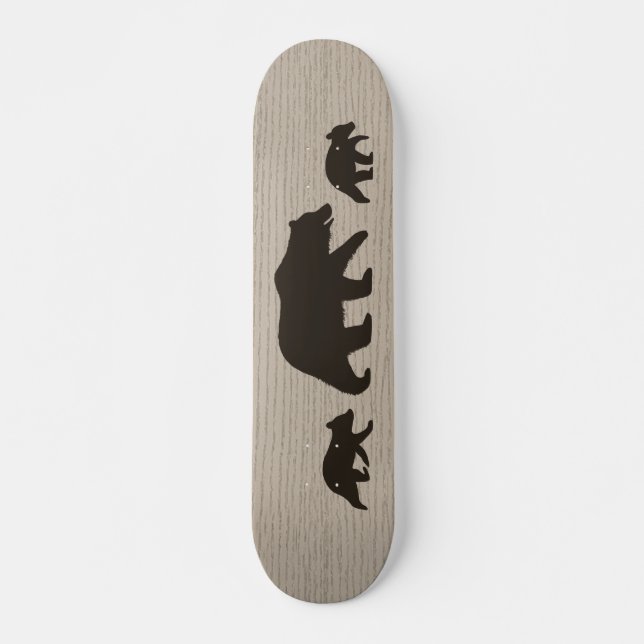 Grizzly Bear with Cubs Silhouettes Skateboard (Front)