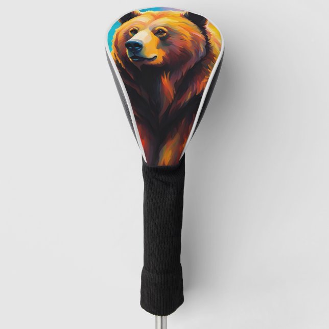 Grizzly Bear with Northern Lights Golf Head Cover (Front)