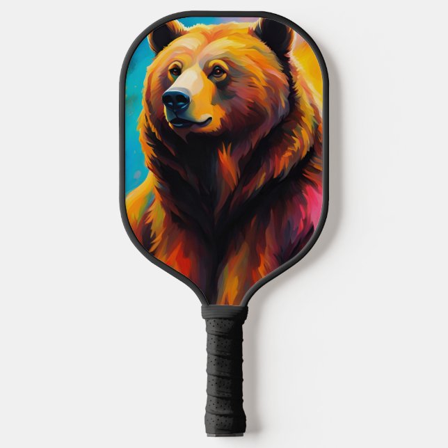 Grizzly Bear with Northern Lights Pickleball Paddle (Front)