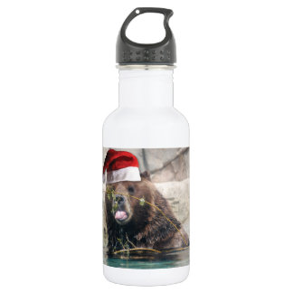 Grizzly Bear with Santa Hat 532 Ml Water Bottle