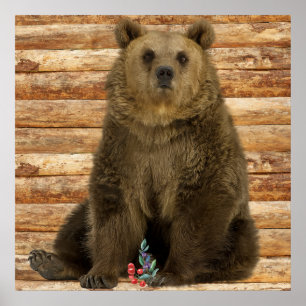 Grizzly Bear Wood Rustic Cabin Style Poster