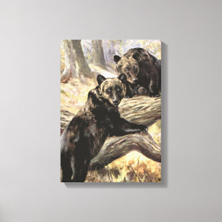 Grizzly Bears by CE Swan, Vintage Forest Animals Canvas Print