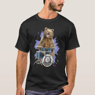 Grizzly Brown Bear Rockstar Drummer Playing Drums T-Shirt