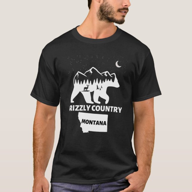 Grizzly Country Montana Grizzly Bear With Deer and T-Shirt (Front)