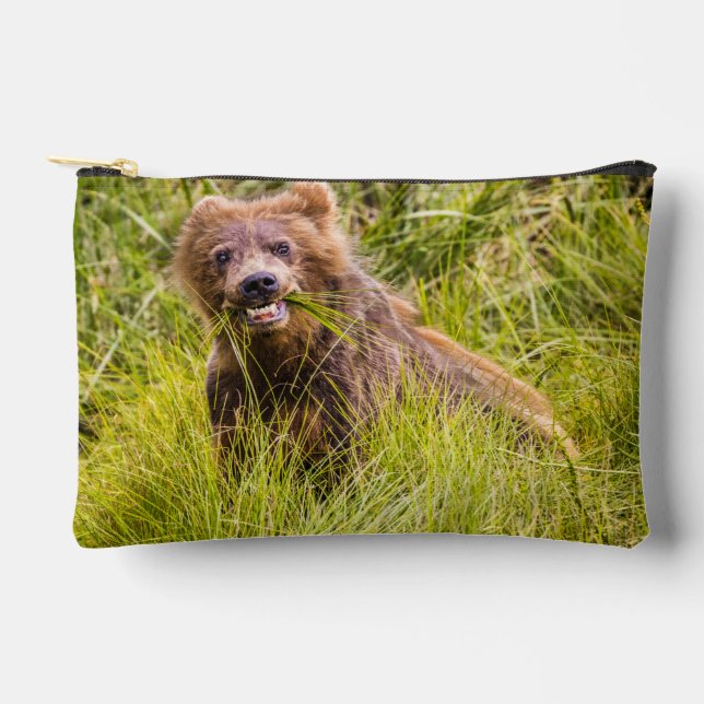 Grizzly cub grazing, Alaska Accessory Pouch (Front)