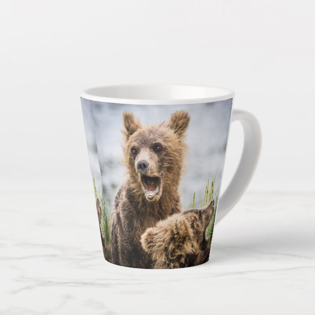 Grizzly Cubs Looking For Their Mum Latte Mug (Right Angle)