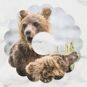 Grizzly Cubs Looking For Their Mum Wine Glass Tag