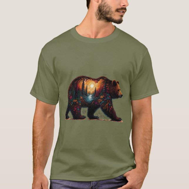 Grizzly silhouette against mountains  T-Shirt (Front)