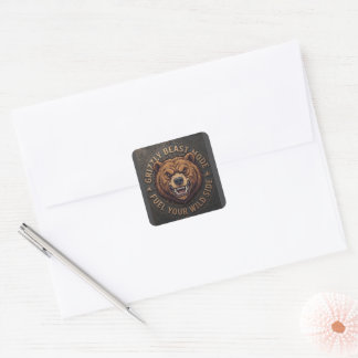 Grizzy Bear Fuel Your Wild Side Square Sticker