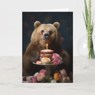 Grizzy Bear with Birthday Cake Card